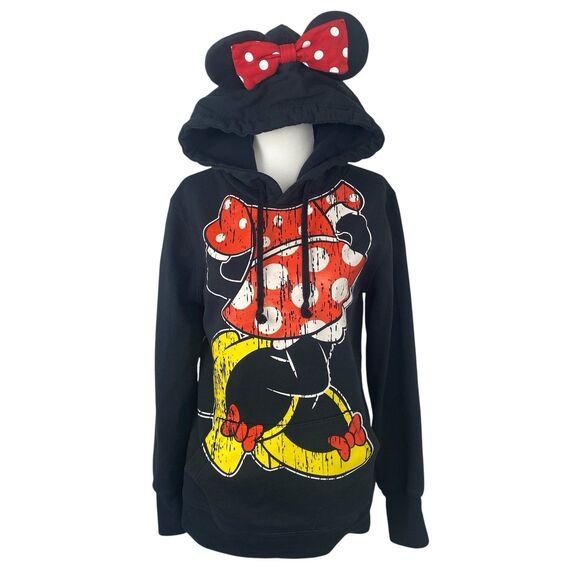 Disney Minnie Mouse Sweater Womens Medium Black Red Hoodie Sweatshirt Pullover - Picture 1 of 10